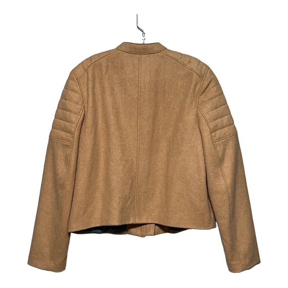 Gap Quilted Bomber Jacket Camel Color Wool Blend Zip Front Waist Cropped XL - Picture 2 of 5